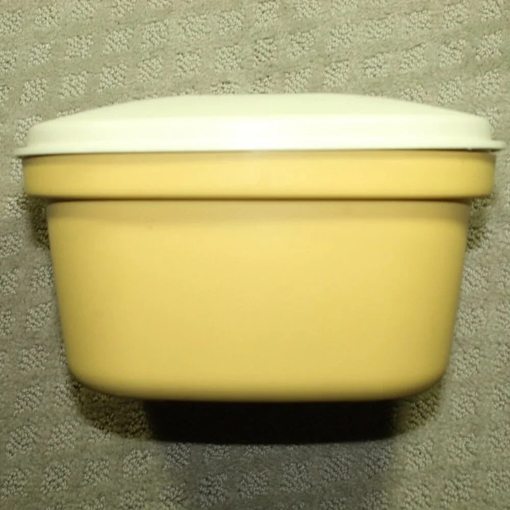 Vintage Tupperware Plastic Yellow Multi-Server Storage Container with Colander